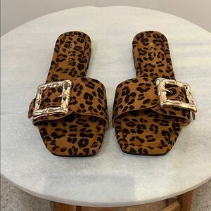 Elegant Leopard Print Sandals with Gold Buckle